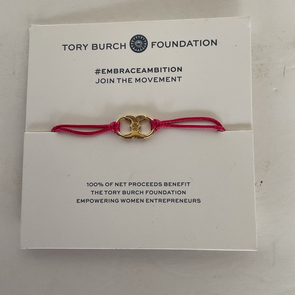 Tory Burch Pink Cord Bracelet with Gold Logo Charm